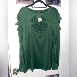 Long sleeve green cut out shirt.